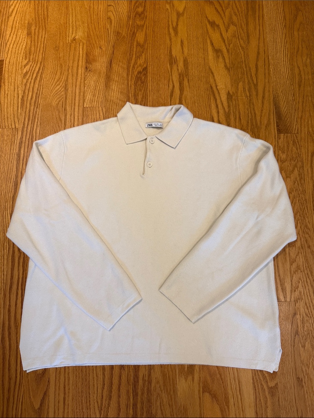 Zara Off-White Long-Sleeve Polo